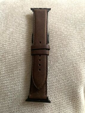 22MM Regular Brown Genuine Leather Smartwatch Band Made in USA Black Hardware